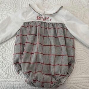 Gray and Red Checkered Christmas Baby Romper
